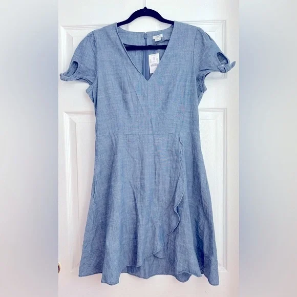 J. Crew Chambray Faux-Wrap Dress, Size 6 - NWT - Picture 2 of 11